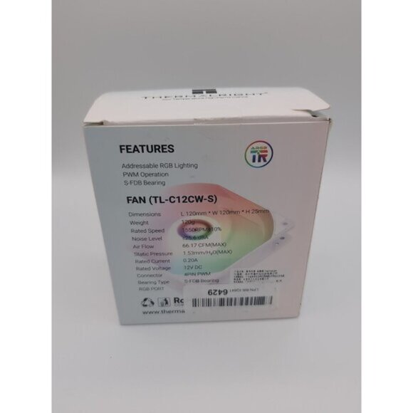 Thermalright TL-C12CW-S X3 CPU Fan 120mm White ARGB Case Cooler, - Picture 2 of 2